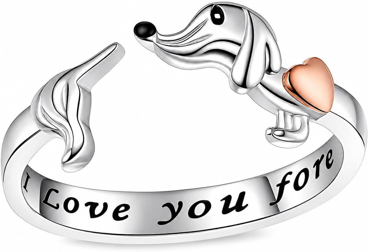 SUPAC German Shepherd, Yorkie, Pug Dog Paw Adjustable Ring, Sterling Silver, Paw Print Design with Crystal Accents - Christmas, Birthday, or Party Ring