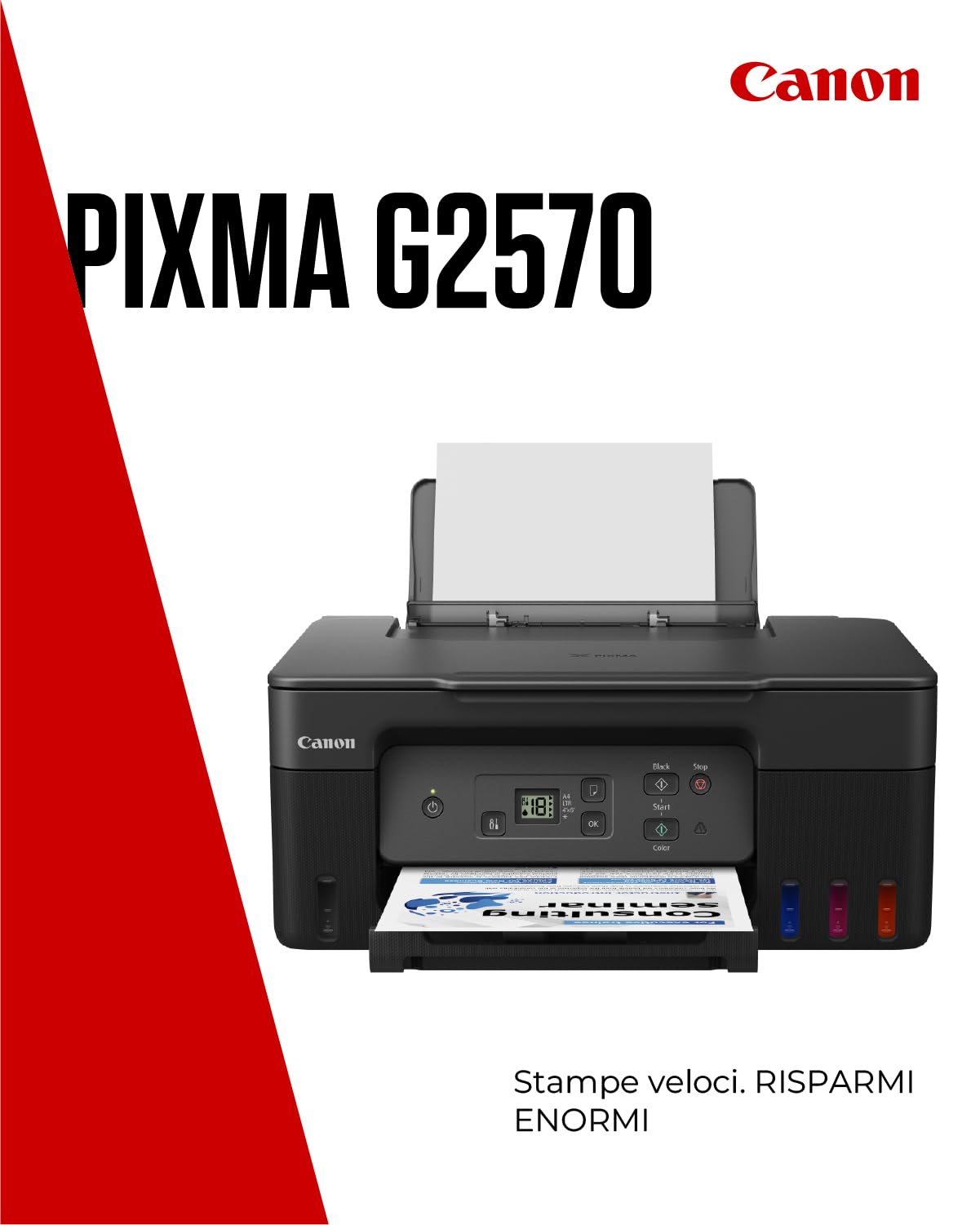 Canon Serie PIXMA G2570 - Stampante Multifunzione, Fotocopiatrice e Scanner MegaTank per la Casa con Schermo LED | Connettività USB | Stampante per Uso Domestico