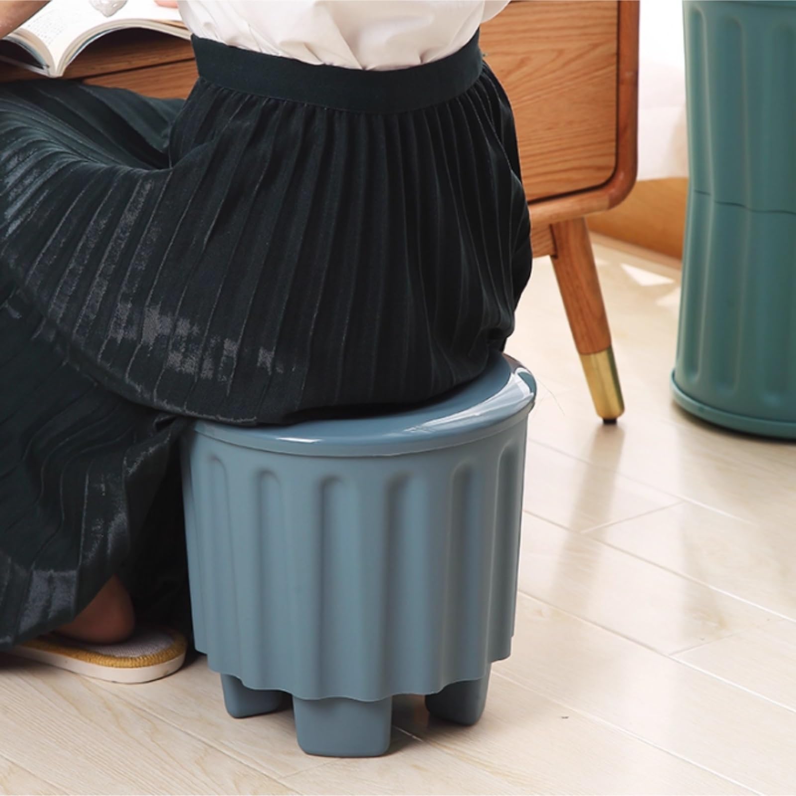 Ottomana Salón Reposapiés De Plástico con Almacenamiento For Sala Estar Asiento Extra(Blue)