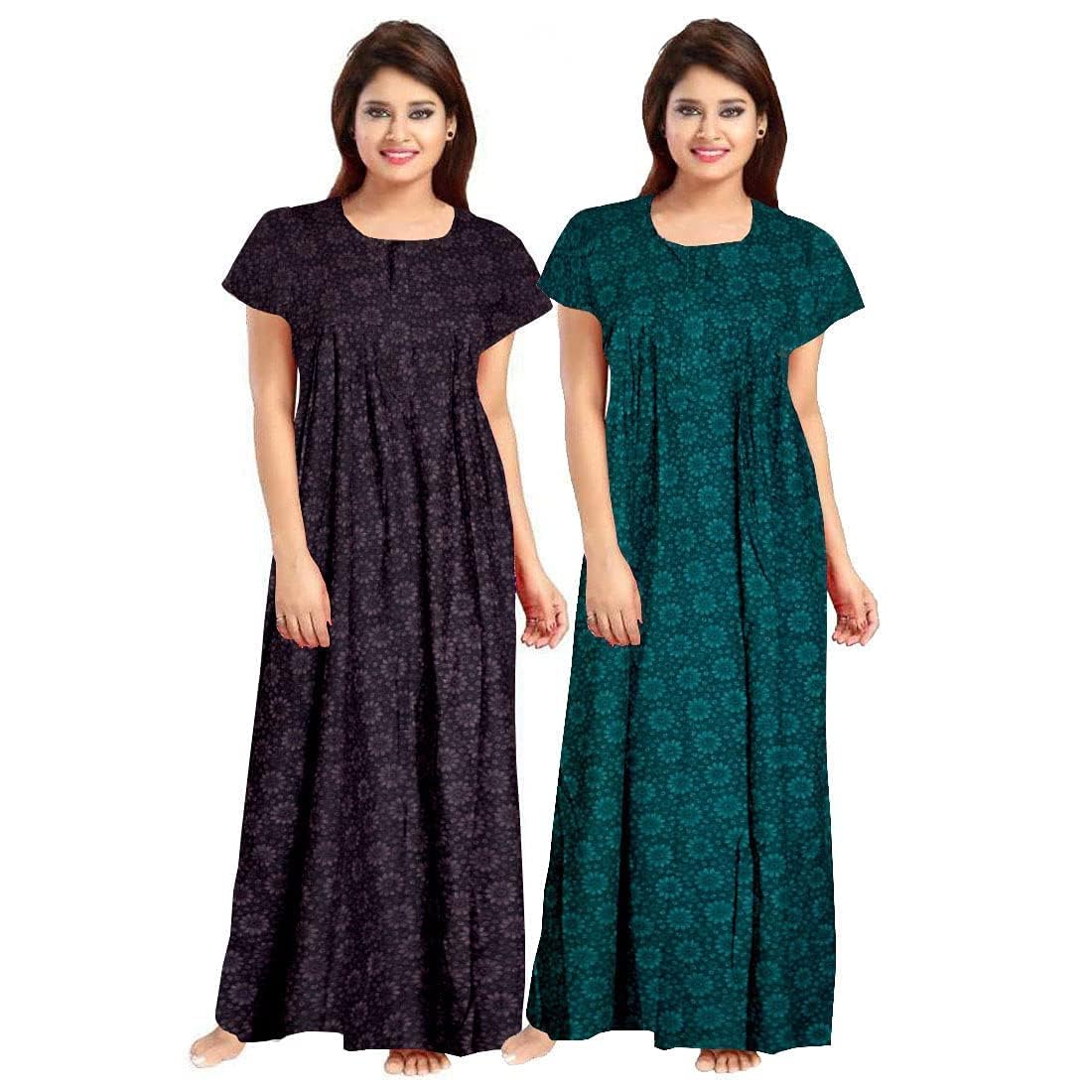 Women's Cotton Printed Gown Ankle Length Nighty Free Size (Pack of 2)-image-18