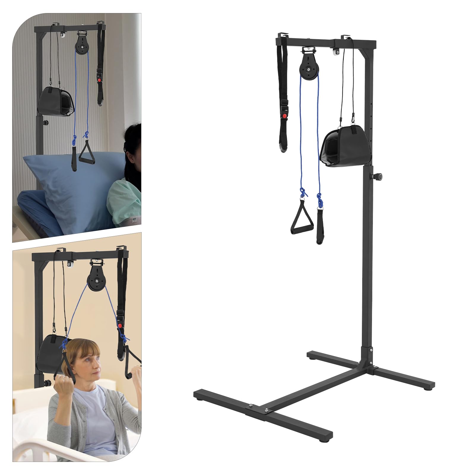 Redresseur de lit avec hauteur réglable 9 niveaux, potence de lit avec poignée triangulaire, aide au redressement, cou cervical, potence de lit autoportante mobile avec étirement de cou