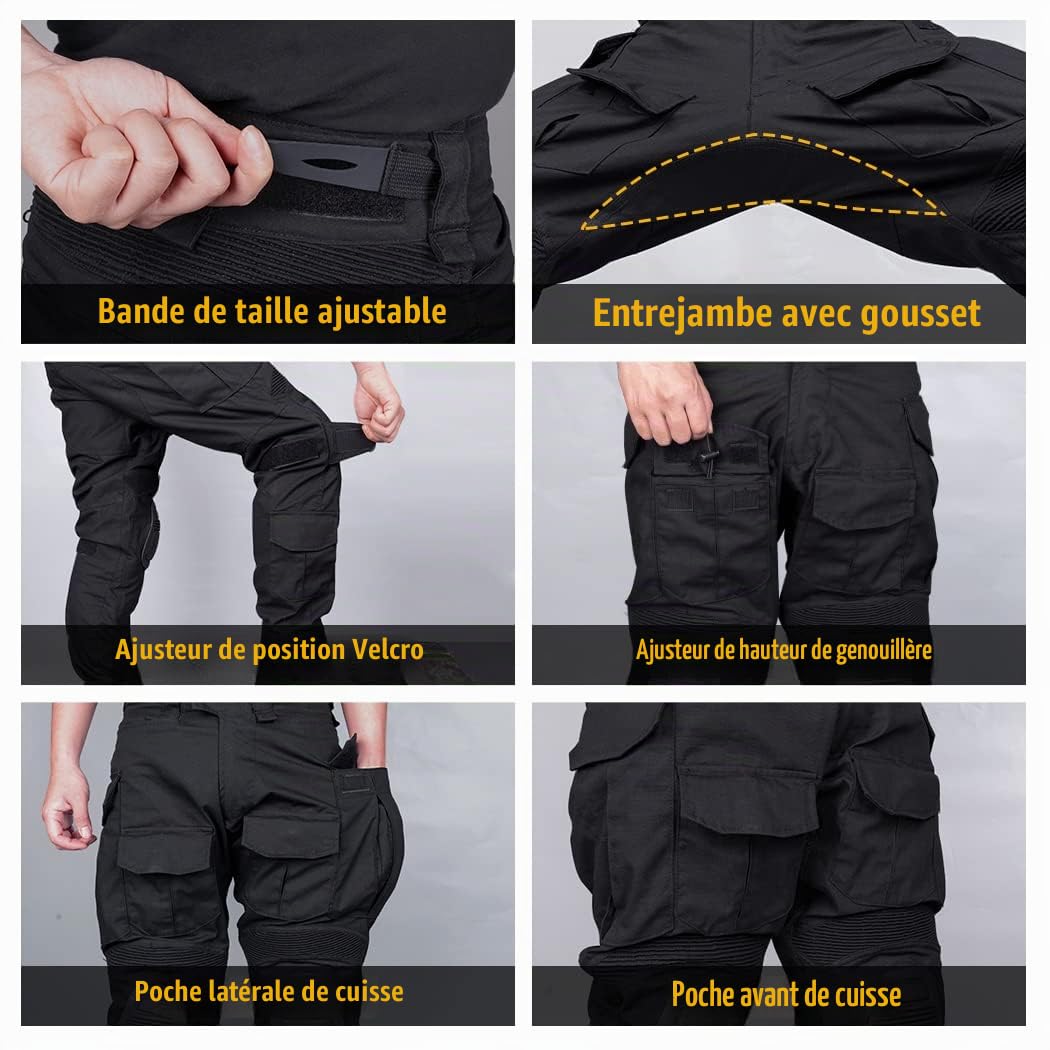 IDOGEAR Pantalon de Combat G3 avec Genouillères Pantalon Cargo Homme Tactique Pantalons de Travail Camouflage Militaire Multi-Pockets