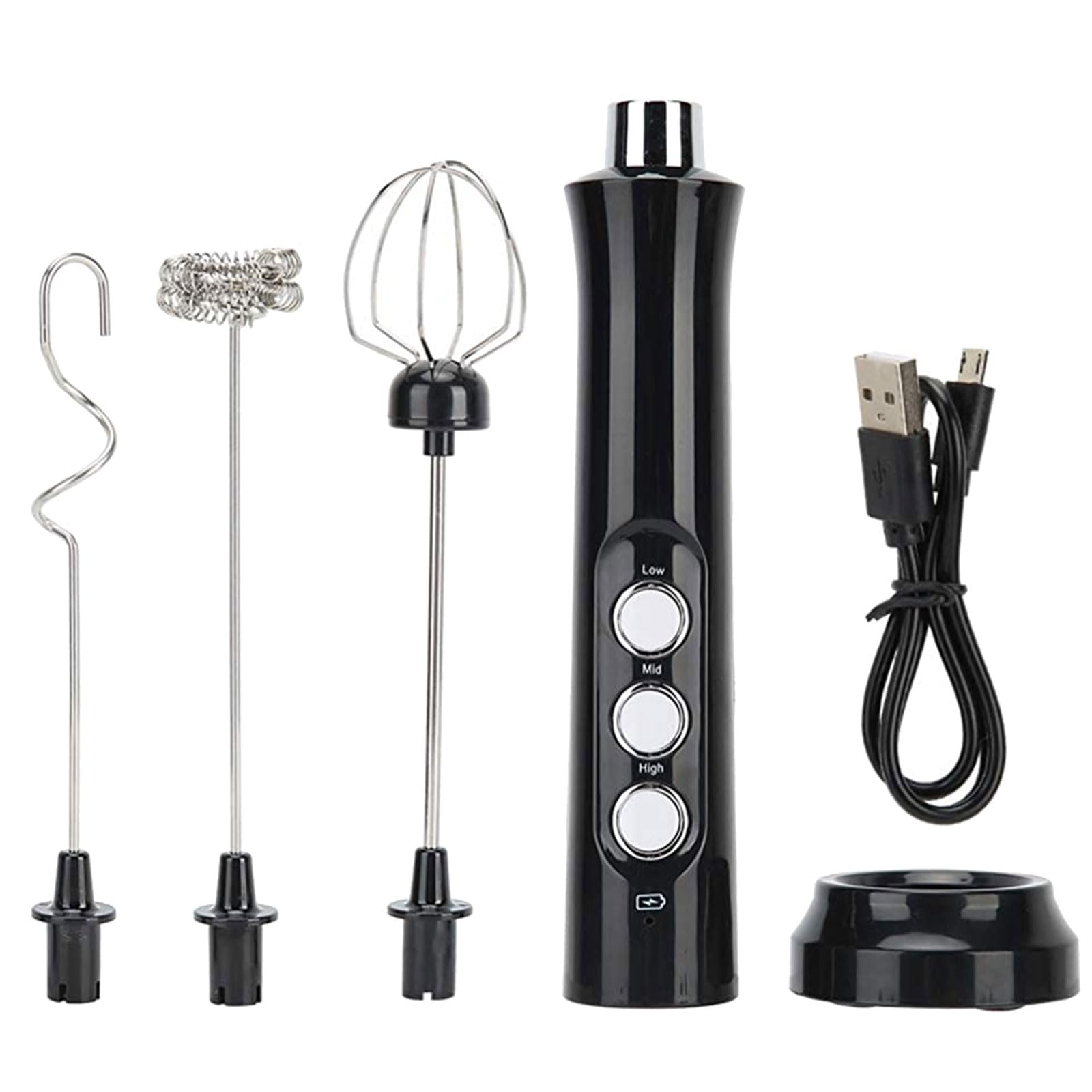 Milk Frother Handheld 3 Speeds, USB Rechargeable Electric Coffee Mix Foam Maker with Double Spring Head, Quiet Egg Beater with 3 Stainless Steel Whisks,for Latte/Cappuccino/Hot Chocolate/Frappe/Matcha