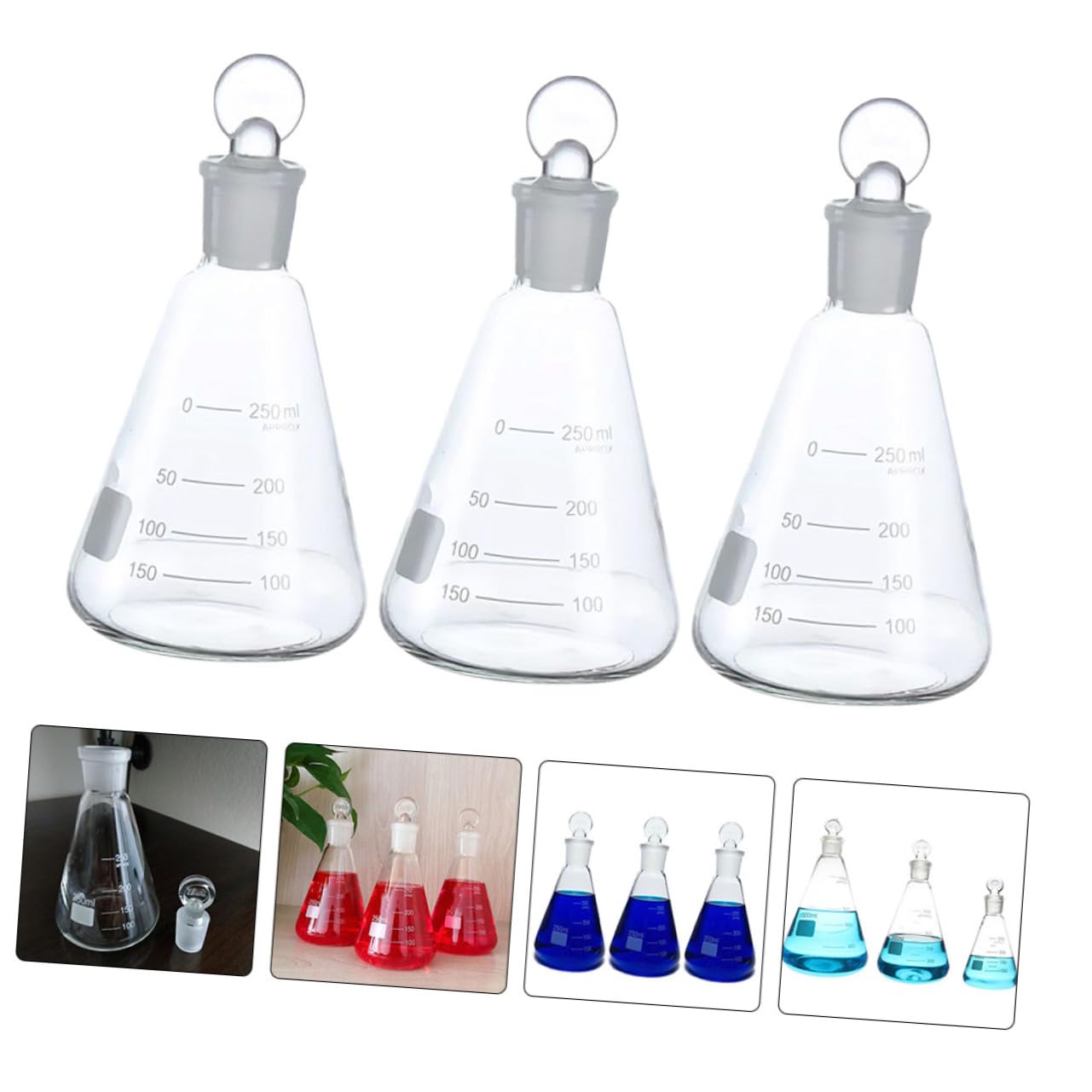 SOLUSTRE 3pezzi Beuta Conica in Vetro Beuta Per Esperimenti Scolastici Da Laboratorio Conica Ispessita Forniture Da Laboratorio