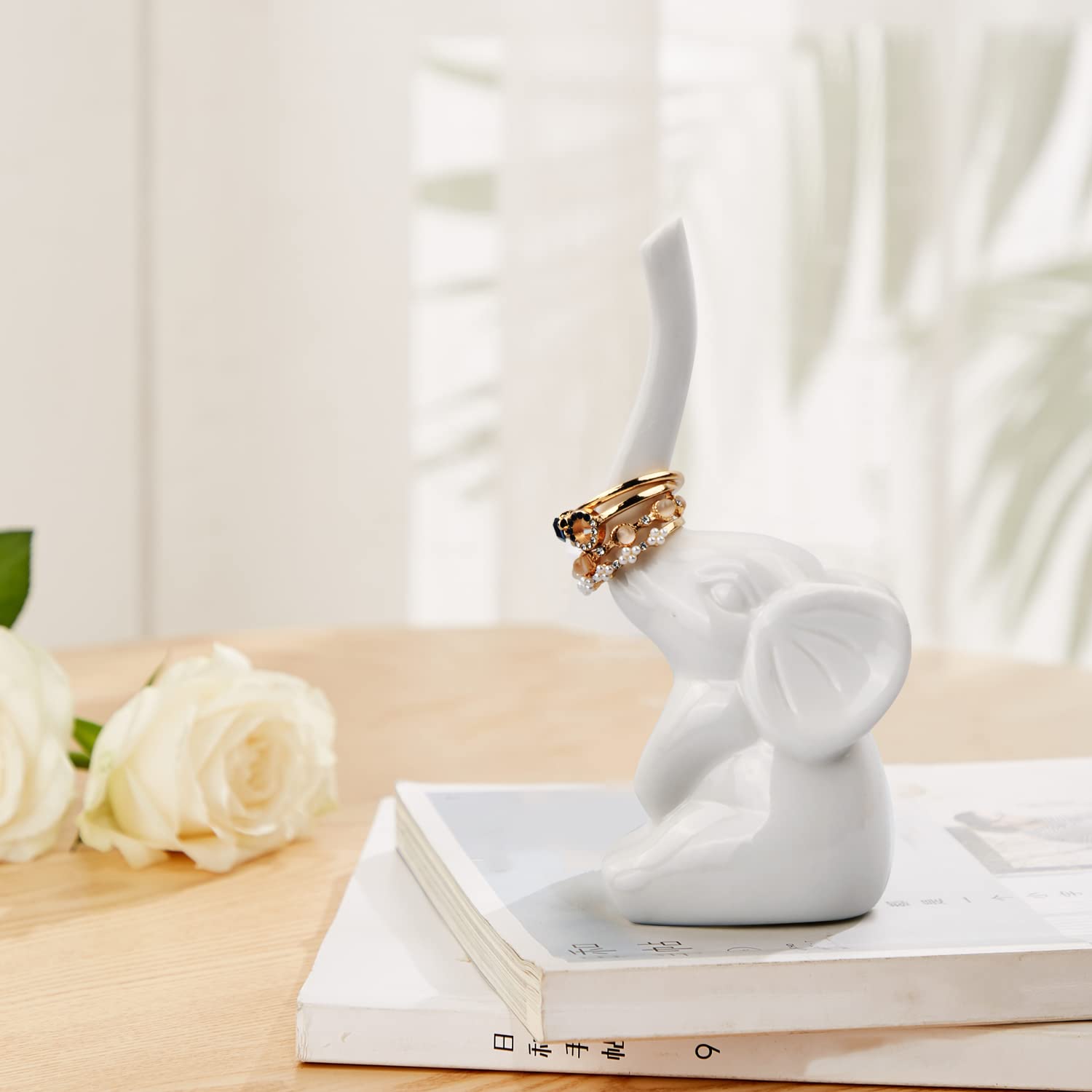 Porta Anelli Elefante In Ceramica Bianca - Vassoio Per Gioielli, Decorazione Per Bagno O Camera - Foto 9