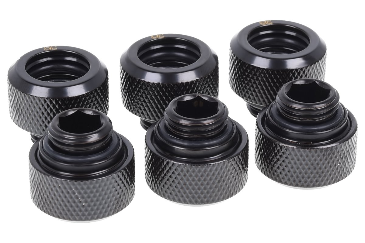 Eiszapfen 13mm G1/4" HardTube Knurled Compression Fitting - Sixpack - Deep Black (17377)