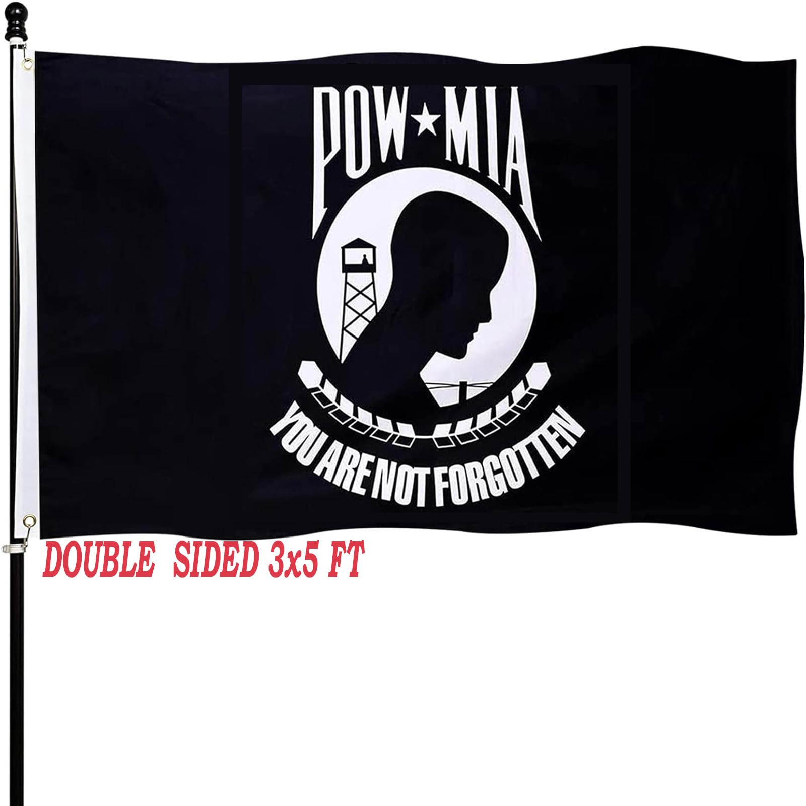 tnpun Pow Mia Flag Outdoor 3x5 Double Sided Pow Flags Heavy Duty Polyester Vivid Color Anti-Fding with 2 Brass Grommets for Outdoor Indoor Wall You are Not Forgotten Prisoner of War Flag