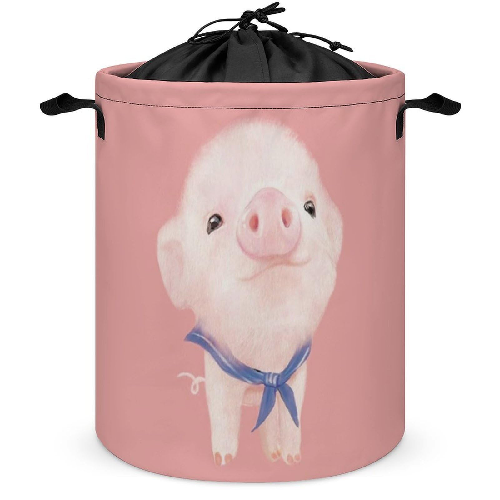 Wlntrophic Drawstring Laundry Hamper, Pink Pig Laundry Basket, Washing Basket with Handle