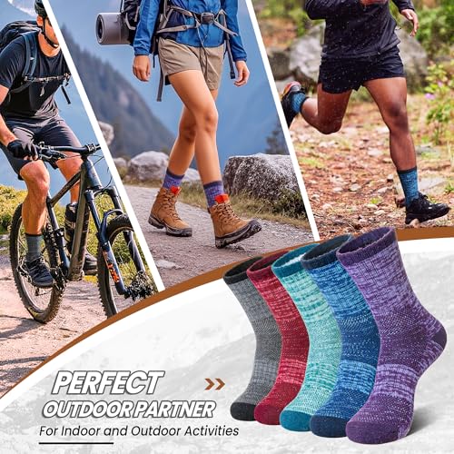 Eocom Merino Wool Hiking Socks for Women & Men Thermal Winter Warm Work Cushion Outdoor Crew Boot Socks 5 Pairs 6