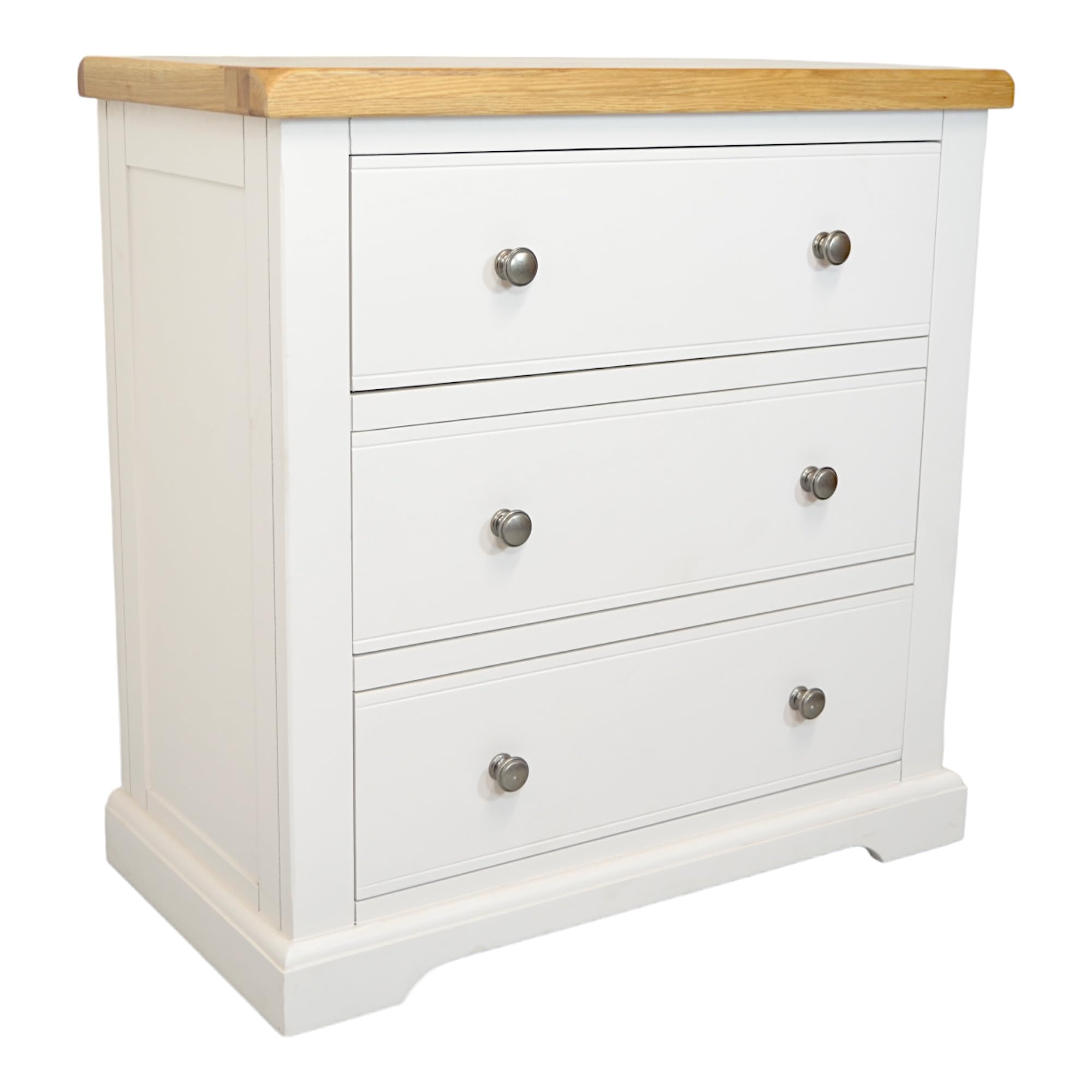 GROFurniture 3 Practical Deep Drawers Chest of Drawers for Bedroom, Low Height Painted White or Grey Storage Chest with Oak Top, Good Storage Drawers, Baby Changer Chest Suitable for Small Room