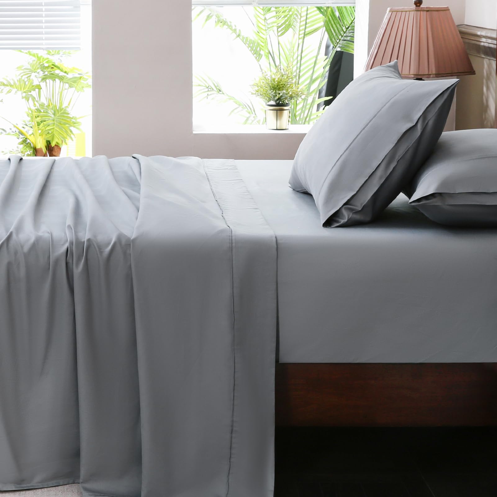 Extra Deep Pocket Queen Sheets 18-24 Inch 100% Egyptian Cotton 1000 Thread Count Sateen Weave Soft Breathable 4 Pieces（Queen,Grey）