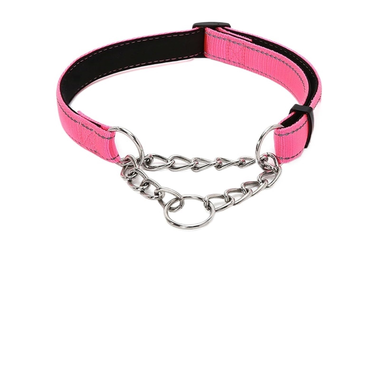 Stainless Steel Chain Martingale Collar - Reflective Nylon Fabric Pet Collar for Small Medium Large Dogs ﻿(Pink,L Neck 33-60cm)