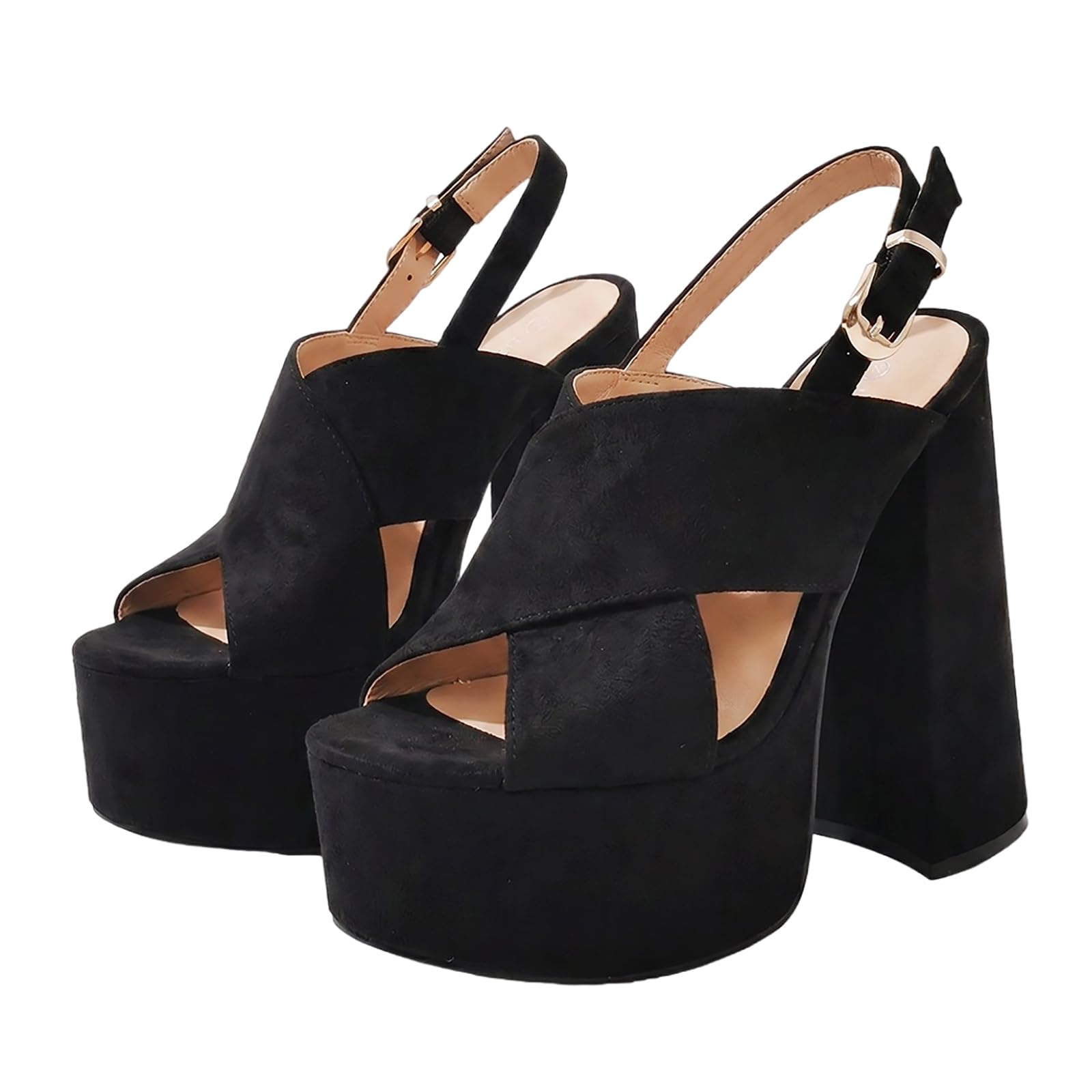 Sandali Donna con Piattaforma Antiscivolo e Punta Aperta | Tacco Largo 15 cm | Scarpe da Festa per Balli in Discoteca e Matrimoni all'aperto