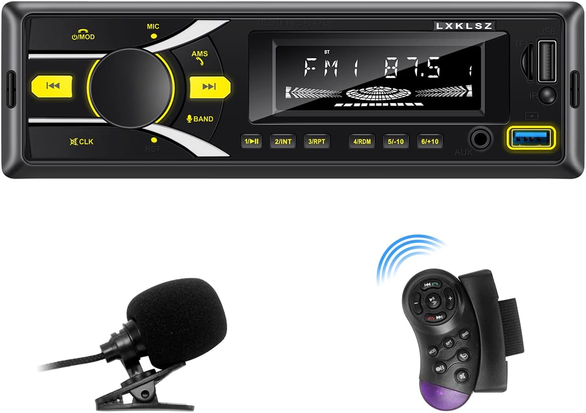 LSLYA 7 Color Backlight Universal Car Radio Stereo Receiver Single Din Bluetooth MMC/USB/SD/AUX/FM Player Hands-Free Calls 4 Channels Output Steering Wheel Remote Control Phone Charge