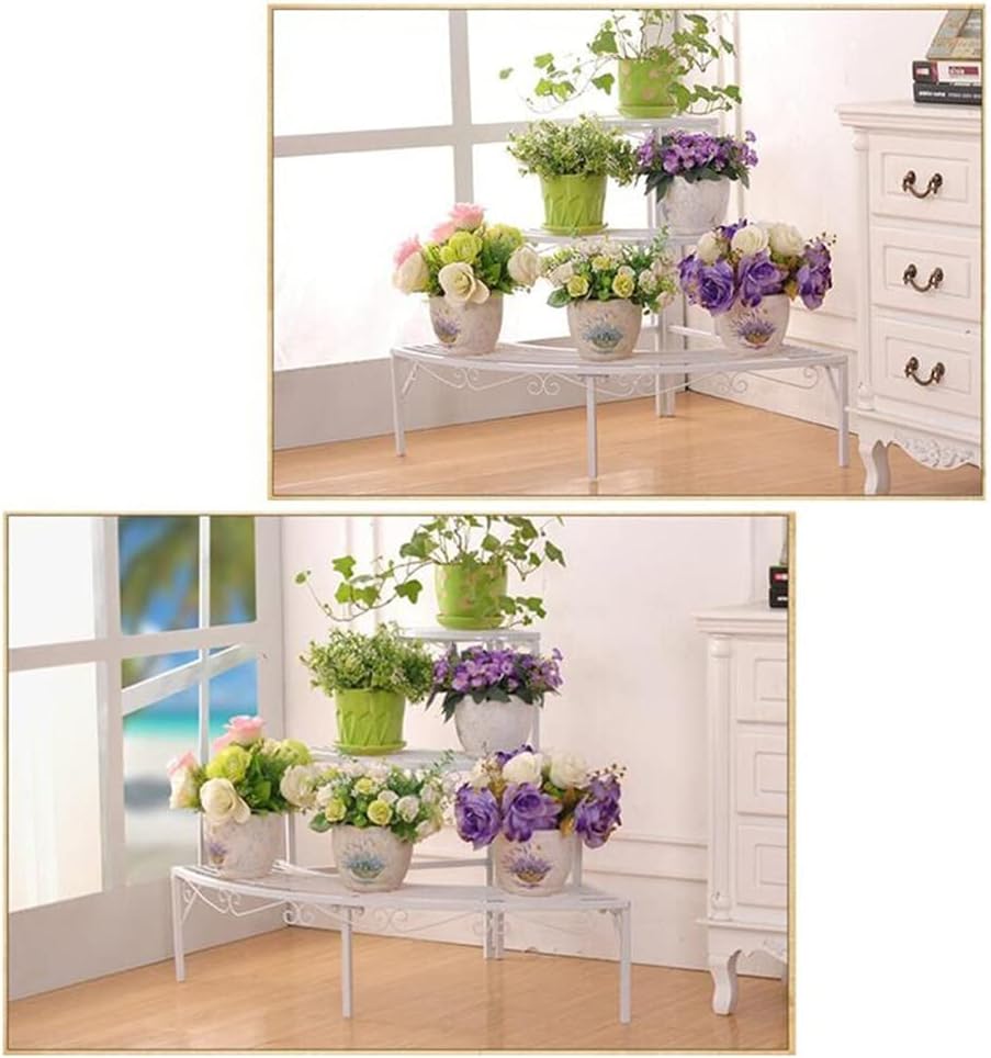 3 Tier Corner Metal Flower Pots Rack Plant Shelf Step Ladder Display(Onecolor)