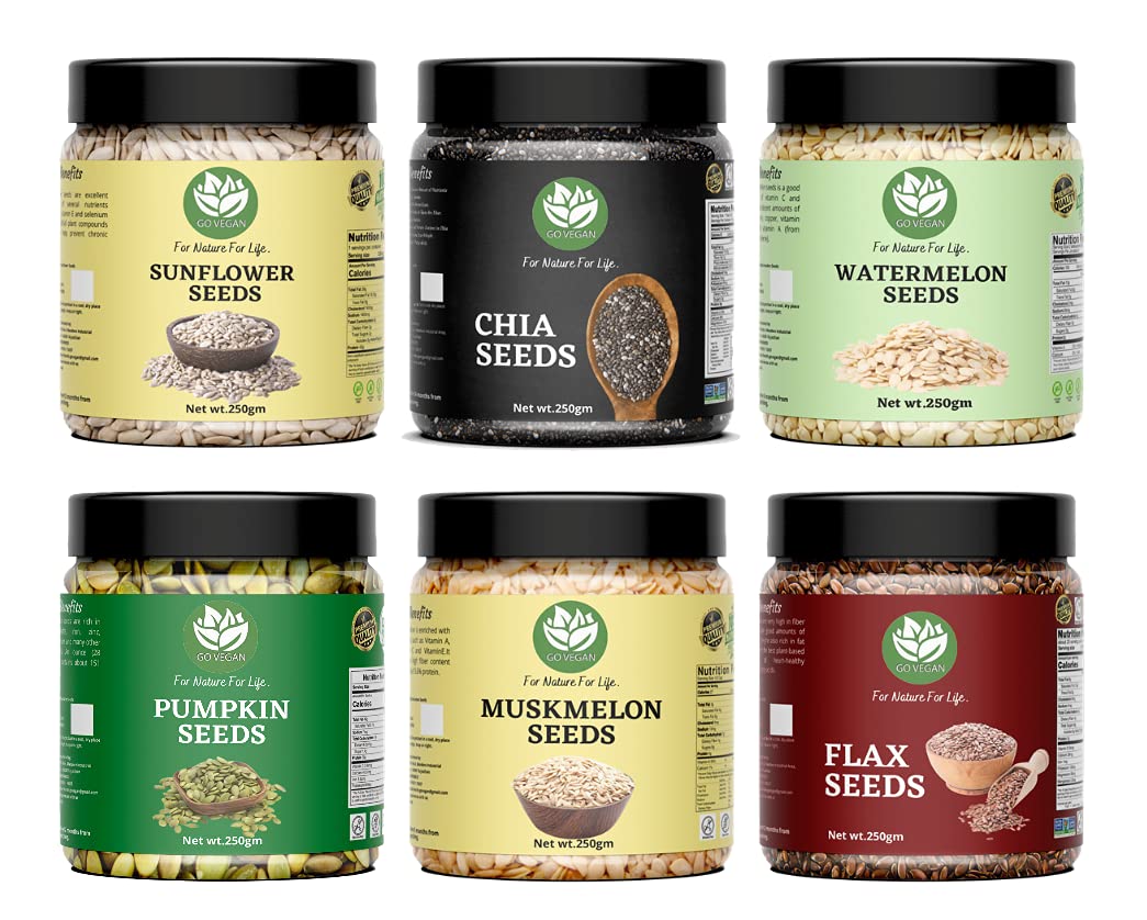 Go Vegan All Seeds Pack of - 1.5kg Combo of Raw Chia, Pumpkin, Muskmelon, Sunflower, Flax, Watermelon (250g Each) (B0923BKF39) Amazon Price History, Amazon Price Tracker