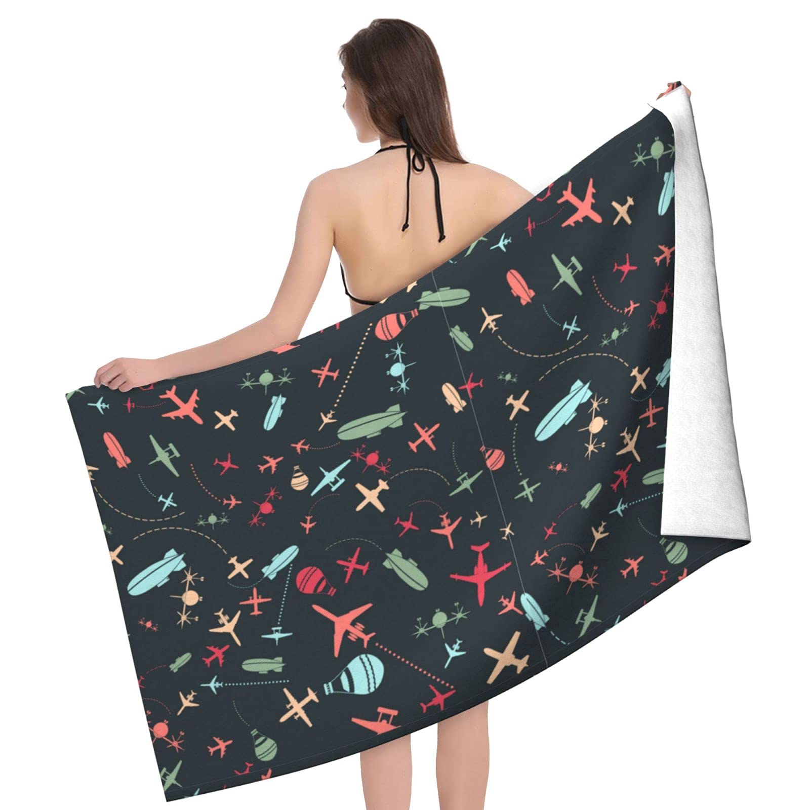 LSRCPD Airplane Beach Towel Highly Absorbent Microfiber Beach Blanket Soft Bath Towels 80 x 130 cm