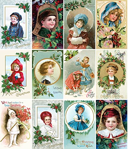 Image of PIXILUV CHRISTMAS PORTRAITS (Pack of 12) Notecards Small Greeting Cards # Beautiful Portraits of Children at Christmas ~ Vintage Christmas Postcards Reprint