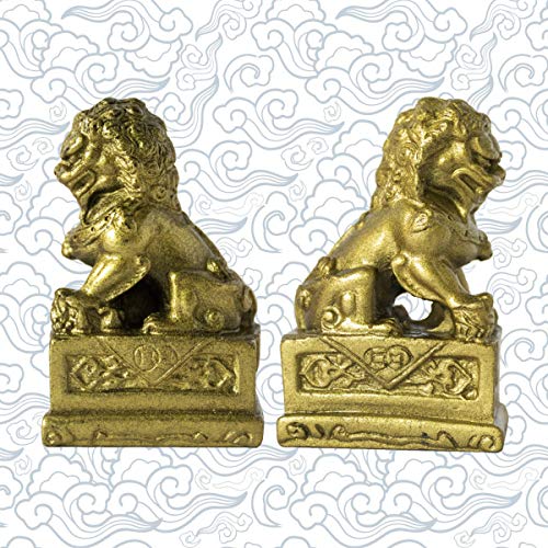 Par de estatuas guardianes chinos Foo Dogs en bronce miniatura 2