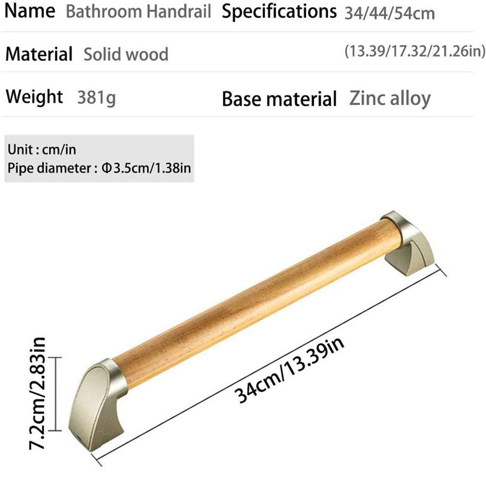 Maniglioni di Sicurezza in Legno Impermeabili e Antiscivolo per Bagno, Ideali per Scale, corrimano, vasche da Bagno, docce, Persone disabili e Anziani (34 cm)