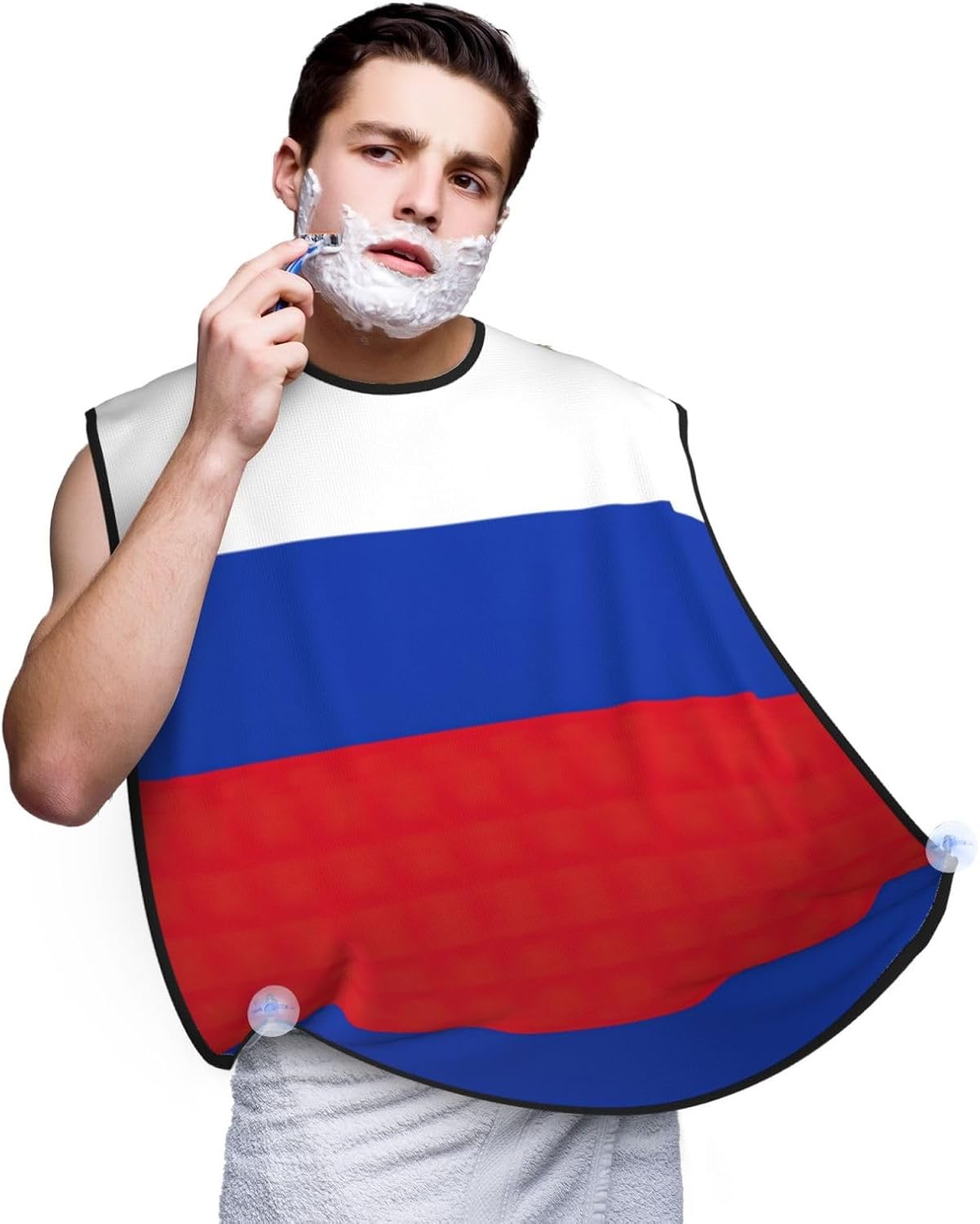Russian Flag Print Beard Bib Apron For Men, Beard Hair Catcher For Men Shaving Trimming,Beard Cape Cloth, Black