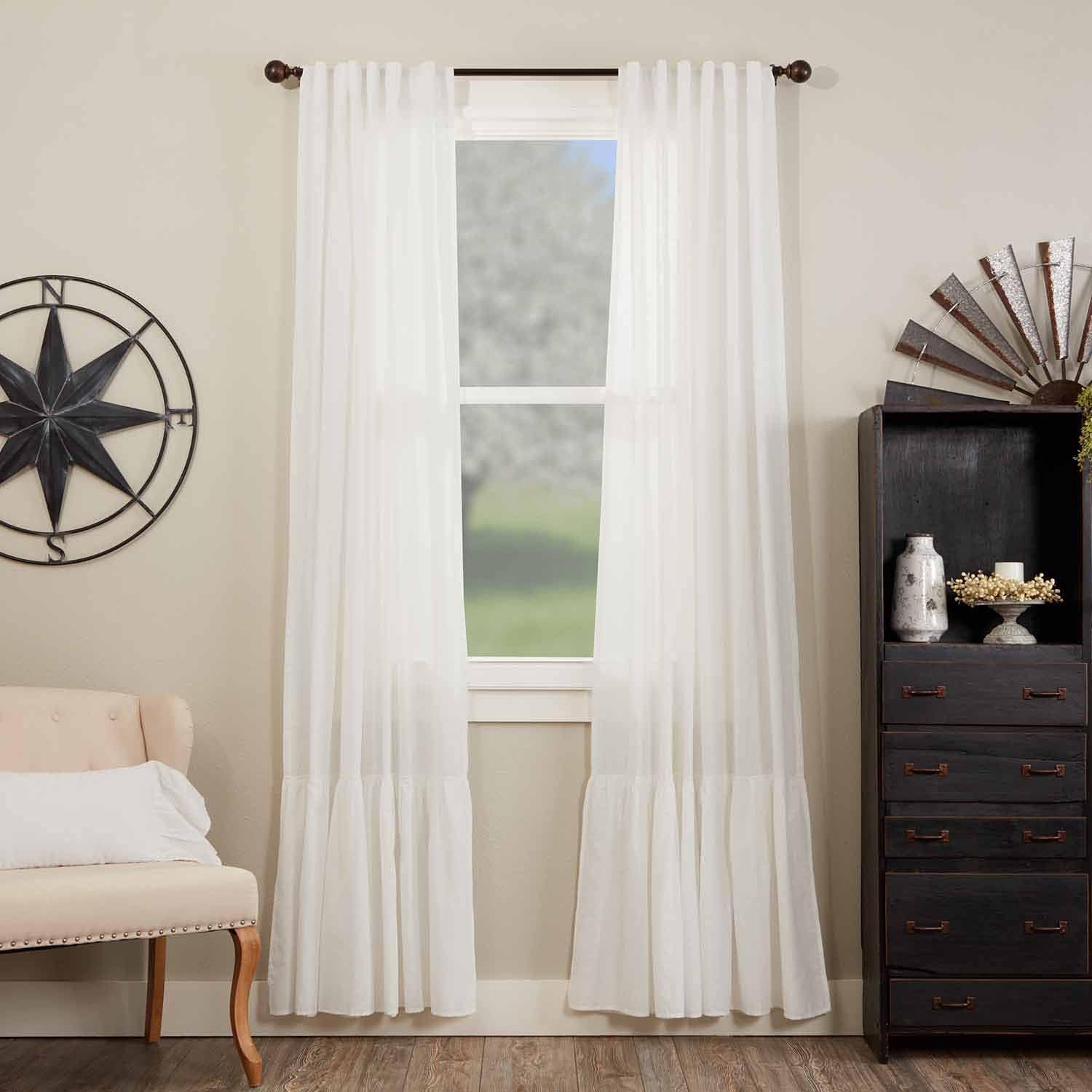 Piper Classics Elizabeth High Ruffle Panel Curtains, Set of 2, 84" Long, Antique Soft White, Soft & Draping, Semi-Sheer, Vintage Farmhouse Style
