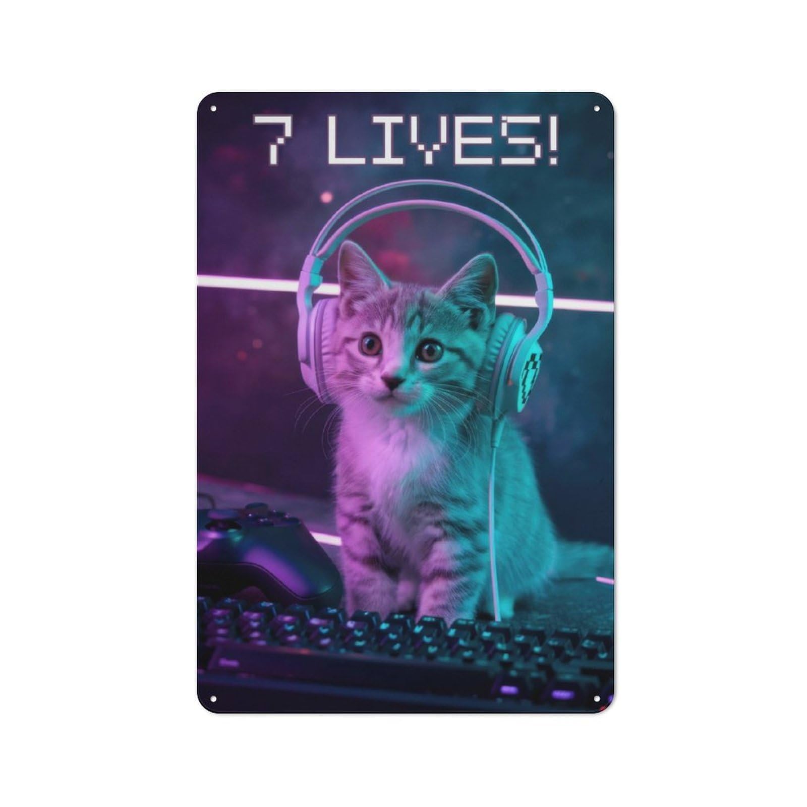 Junmoney Cat Gaming 30X20cm Retro Tin Wall Plaque With For Pub Or Café, A Winter Wall Decor Update For Café Interior Fans