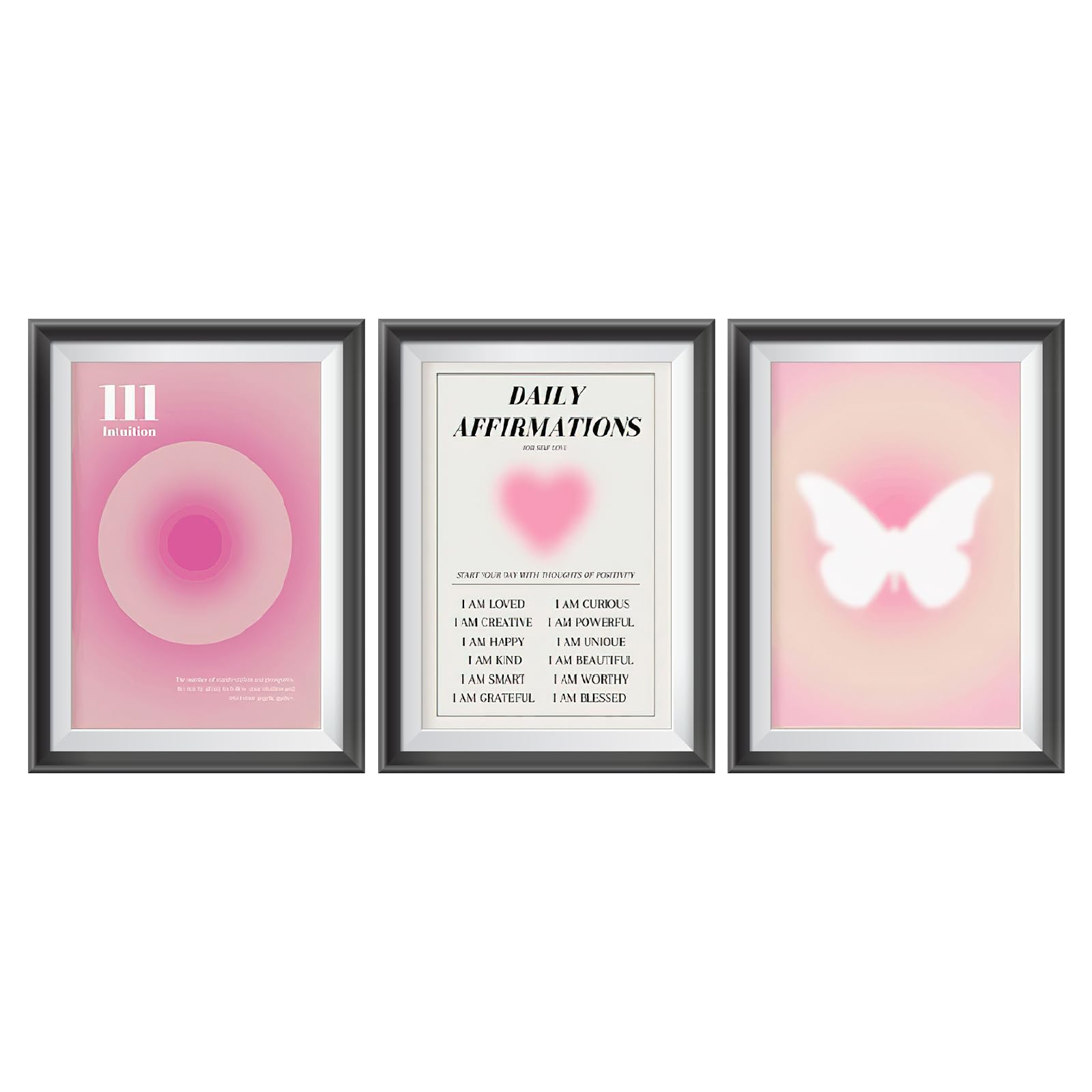 HENGBIRD Juego de 3 cuadros de pared con número aura degradado de color rosa, 30 x 40 cm imágenes en lienzo para dormitorio, adolescente, decoración de habitación