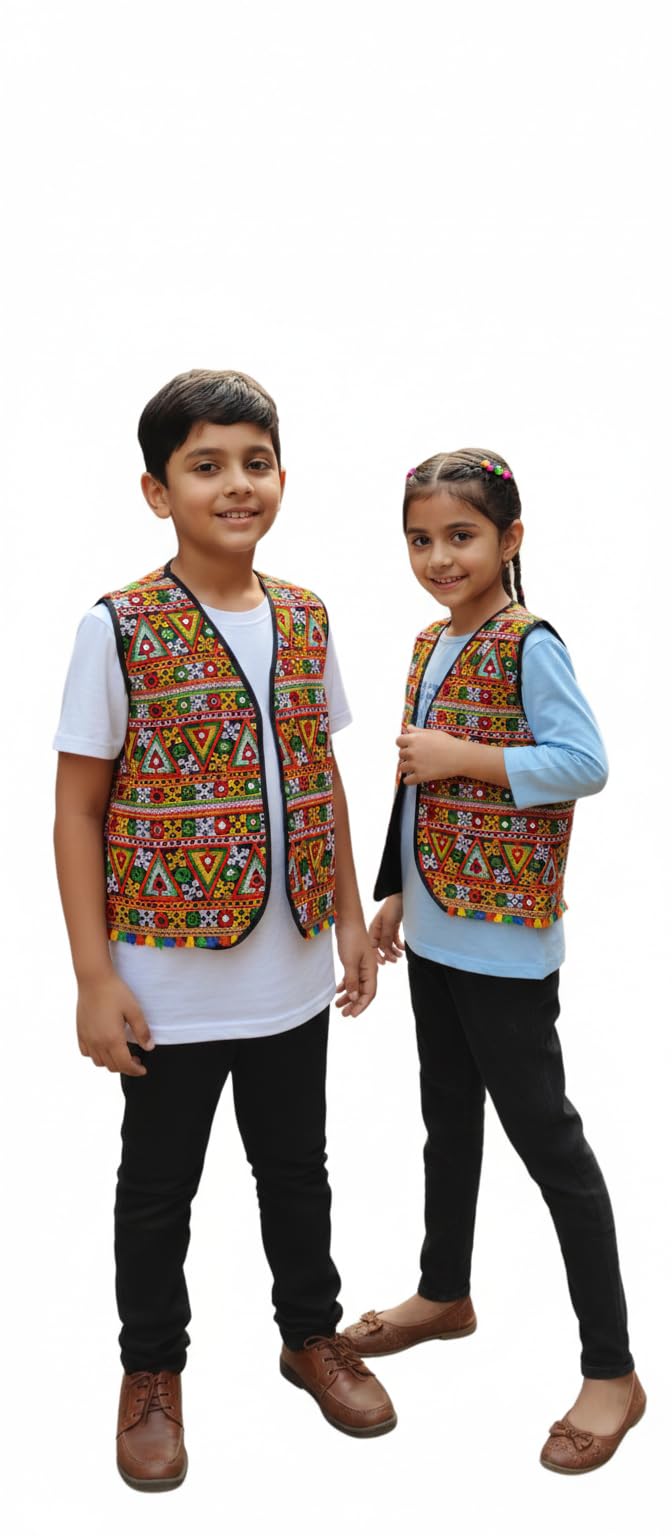 Cotton Blend Embroidery Mirror handmade Gujarati Rajasthani Navratri Garba Kutchi Koti For Girls (Multicolor)-picture-48