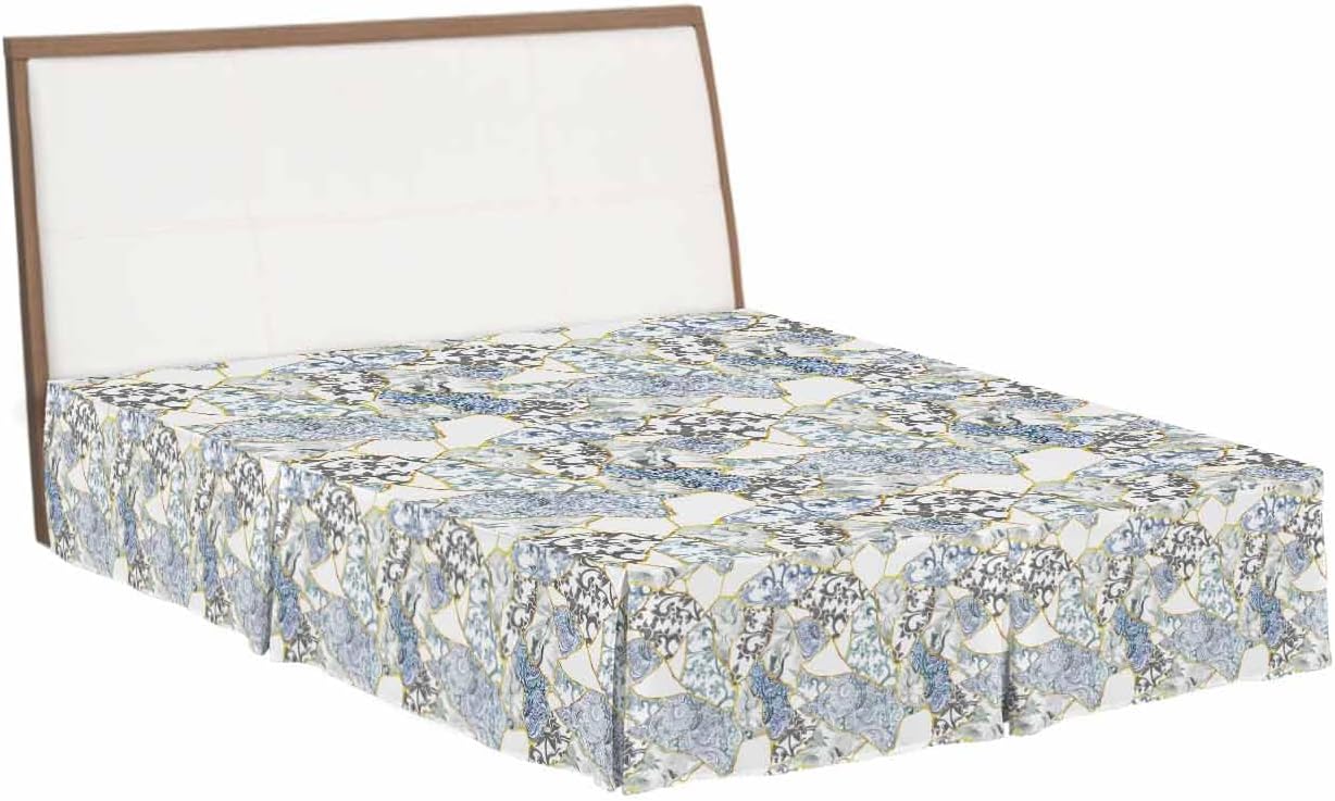Bed Skirts King Size 18 Inch Drop, Blue and White Porcelain
