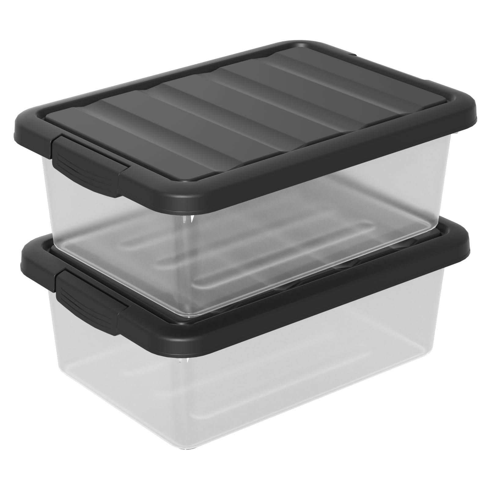 Parlynies 14 L Plastic Stackable Storage Boxes, Clear Latching Storage Container with Black Lid(2 Pack)