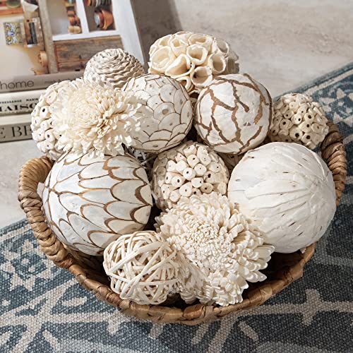 Image of ANDALUCA Large Decorative Balls Bowl Filler Decor Orbs White & Cream (Natural White)