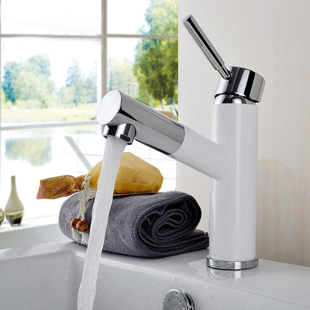 Robinet de salle de bain extractible blanc pour nettoyer facilement l'évier