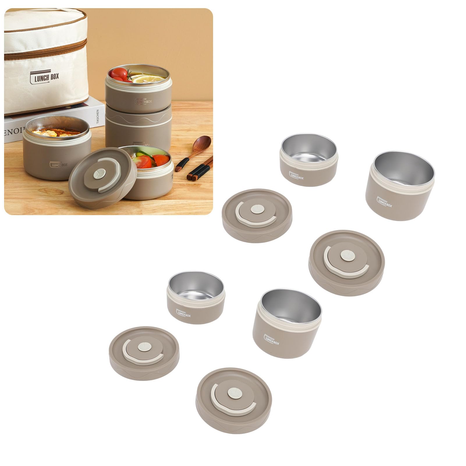 Lunch Box, Contenitori per Alimenti in Acciaio Inossidabile Ciotola per Alimenti con Coperchio Sigillante Contenitore per Box Contenitore per Alimenti (4 pezzi)
