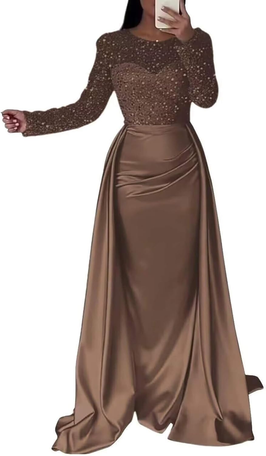 Prom Dresses Long Mermaid Formal Dress for Women Wedding Guest Evening Gowns with Detachable Train