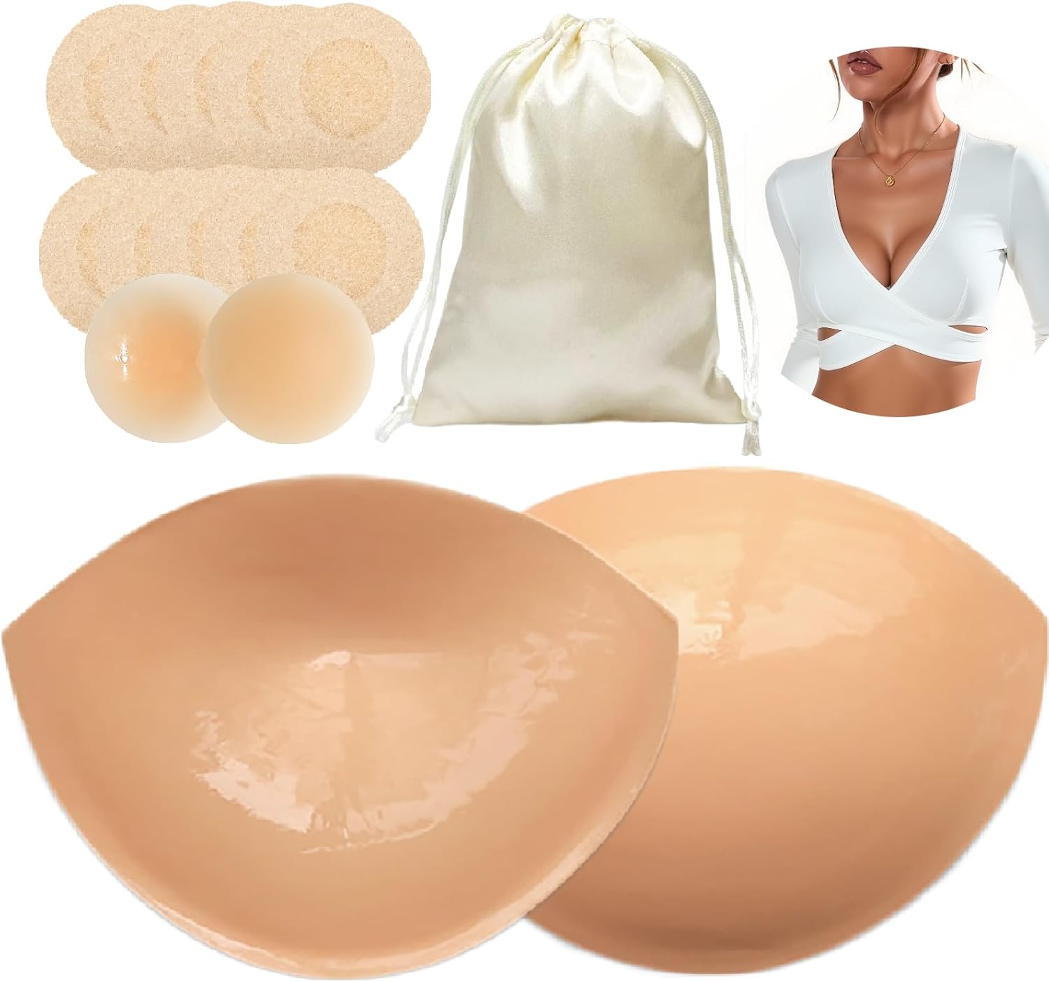 Majurphy Natural Push up Sticky Bra Insert Pads | Double Sided Adhesive Inserts | Stick on for Sports Bra Swimsuit