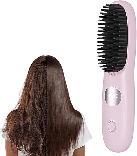 Cepillo alisador de pelo inalámbrico, mini cepillo portátil para alisar el cabello con 3 ajustes de temperatura y pantalla LED, cepillo recargable