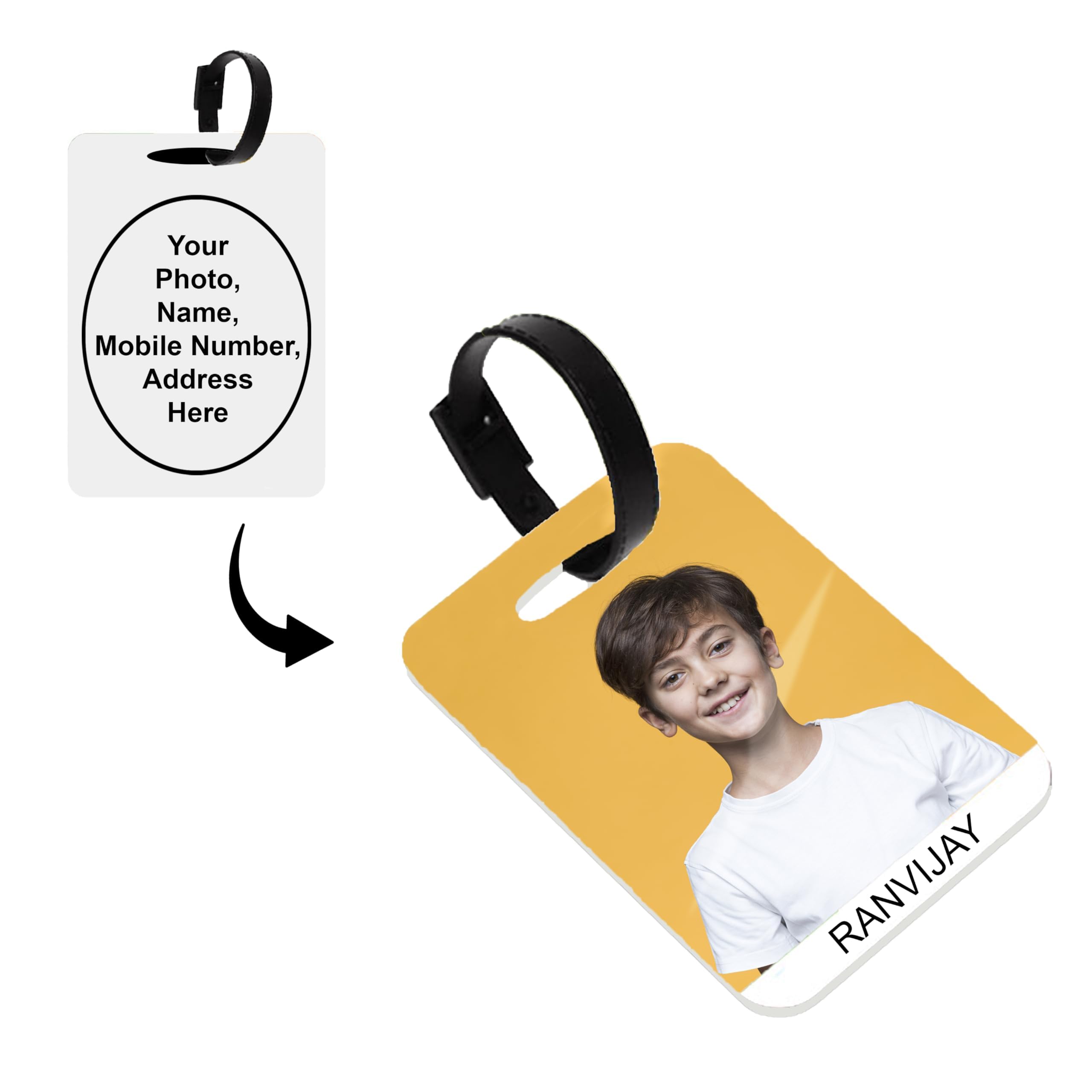 Savri Personalized Printed Acrylic Luggage Tags- Personalize with Any Design, Name, or Quote. Ideal for School, Lunch, Swimming, Gym, & Travel Bags - Make Your Bags Unique. Best Personalized Bag Tags.