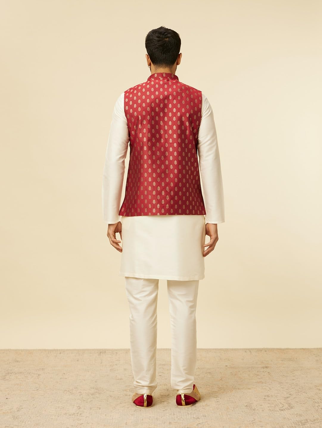 Manyavar Maroon Art jedwabne kurtki z nadrukiem liści