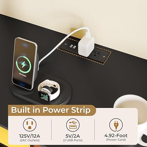 Miniatura 4 de AOGLLATI Cómoda negra para dormitorio con estación de carga, cómoda con doble luz LED, cómoda de 4 cajones, cómoda moderna de madera LED para