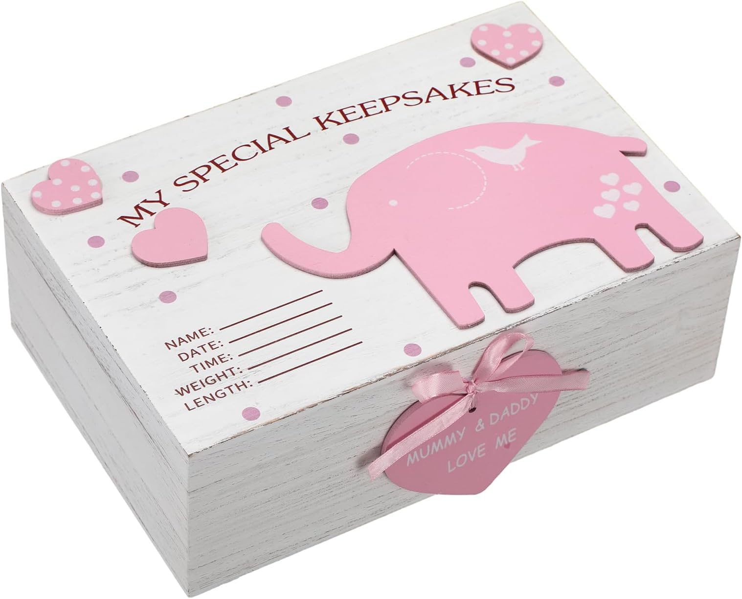3D Wooden Baby Boys Memories Keepsake Box Baby Girls Elephant First Keepsake Box New Parent Newborn Baptismal Birthday Gift for Mementos 11.81'' x 7.87'' x 3.94''(Pink)