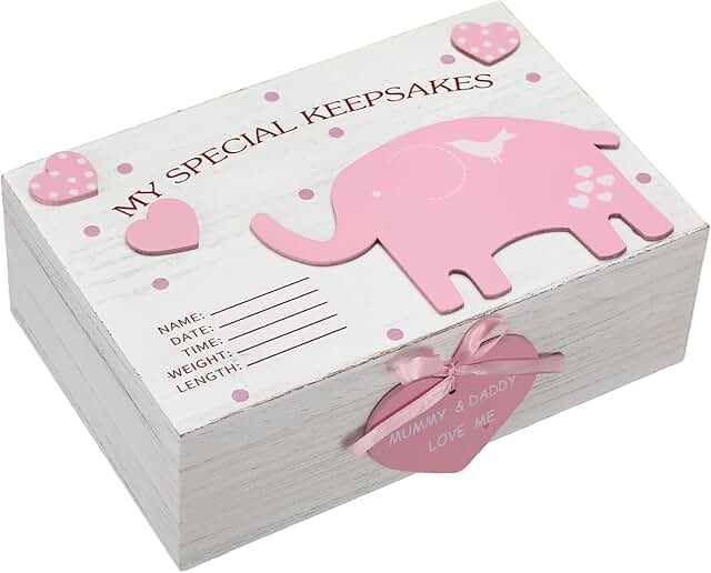 Soaoo Pink 3D Wooden Elephant Baby Memories Keepsake Box – Ideal Baptismal Gift