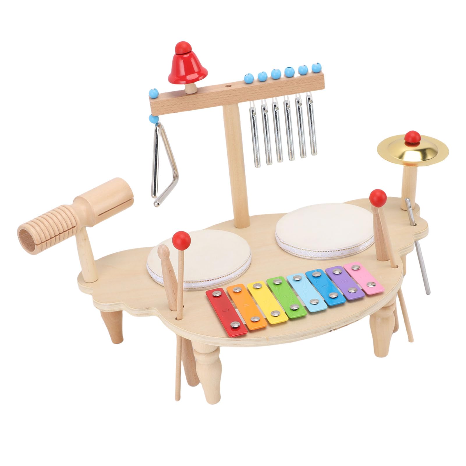 Sxhlseller Set di Percussioni per Bambini in Legno |Tamburo Glockenspiel Carillon Campana Triangolo Piatto per i più Piccoli