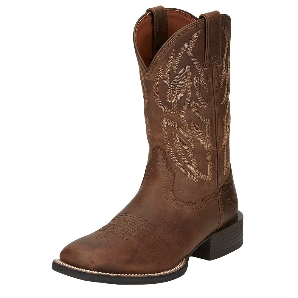 Justin Canter 11" Western Boots for Men, Full Grain Leather, Woven Lining, Square Toe, Slip-Resistant Rubber Outsole