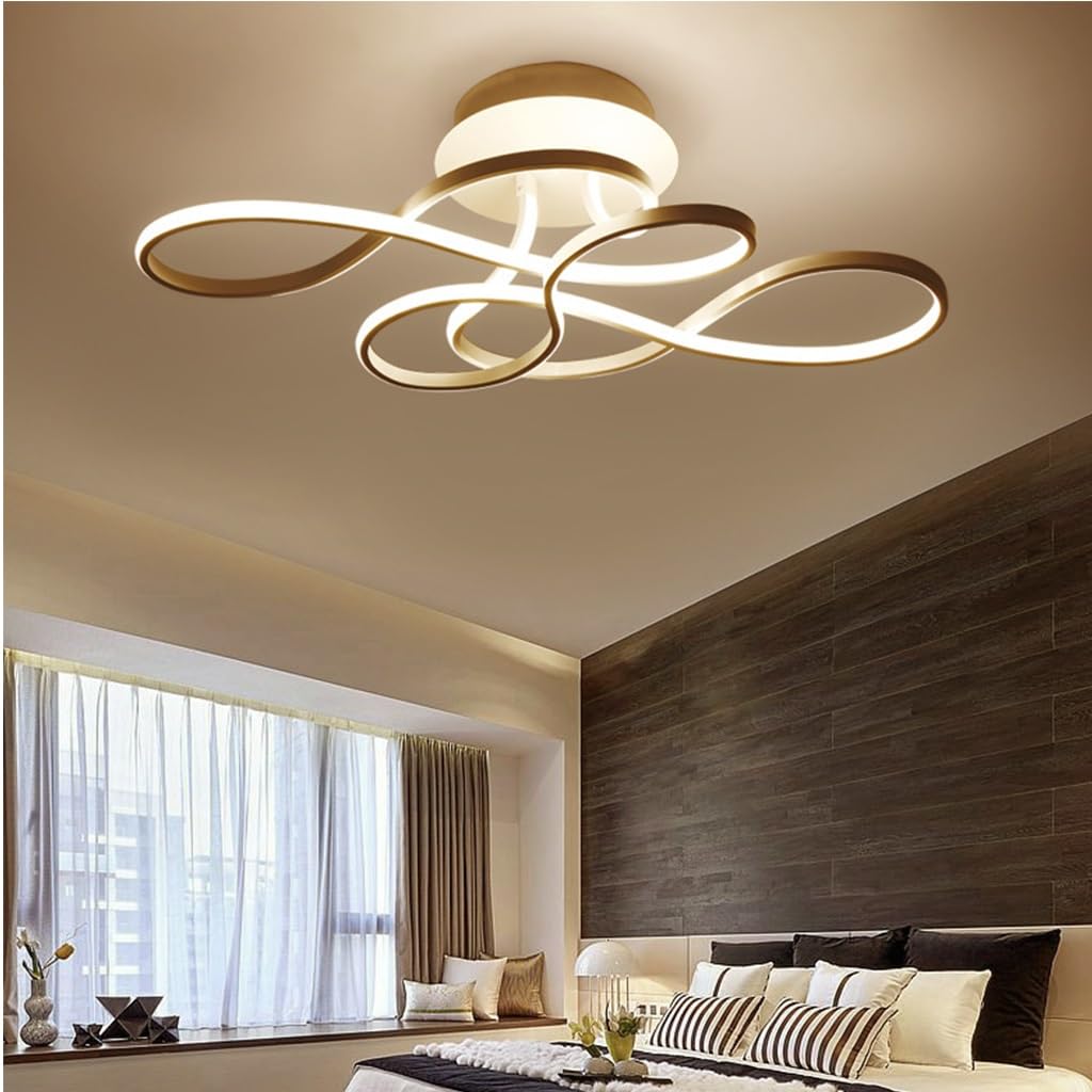 LED Deckenleuchte Moderne Wohnzimmerlampe Kreativität Acryl Kurve Design Deckenlampe Kreis Schlafzimmer Kronleuchter,3000K-6500K Dimmbar Mit Fernbedienung Restaurant Dekoration Leuchtung 70cm