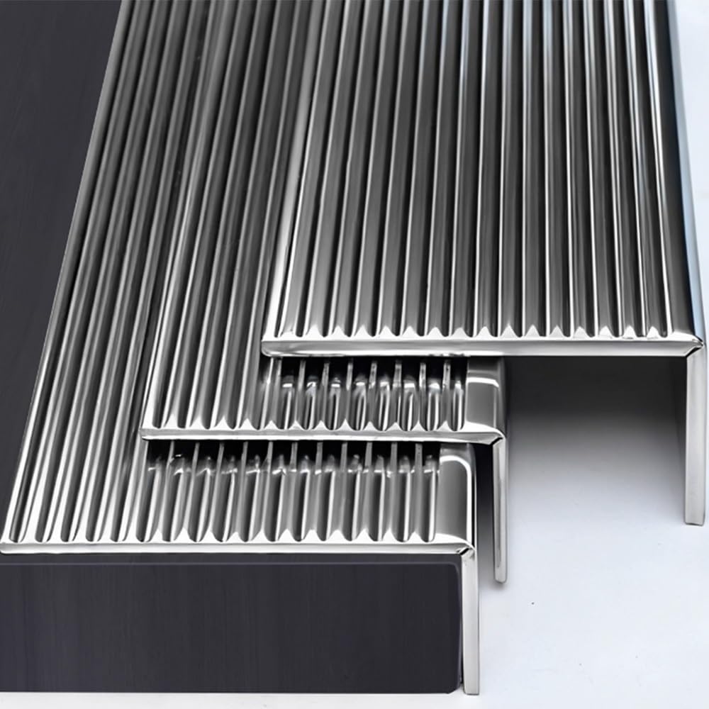 Perfil De Protección Para Borde De Escaleras Acero Inox, Esquina Para Cantos, 100cm, Forma De L, Tiras Antideslizantes De Peldaños, Para Interior Y Exterior(W8cm-3 1/5in)