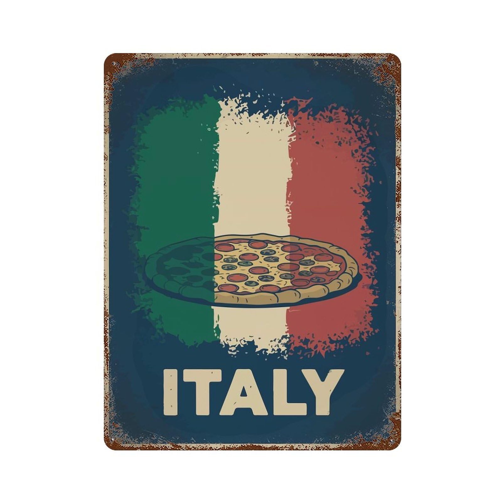 Rust Effect Italy Pizza Vintage Rust Metal Sign 15.7"x11.8", Classic Wall Plaque for Shed, Workshop And Garage Wall Decor