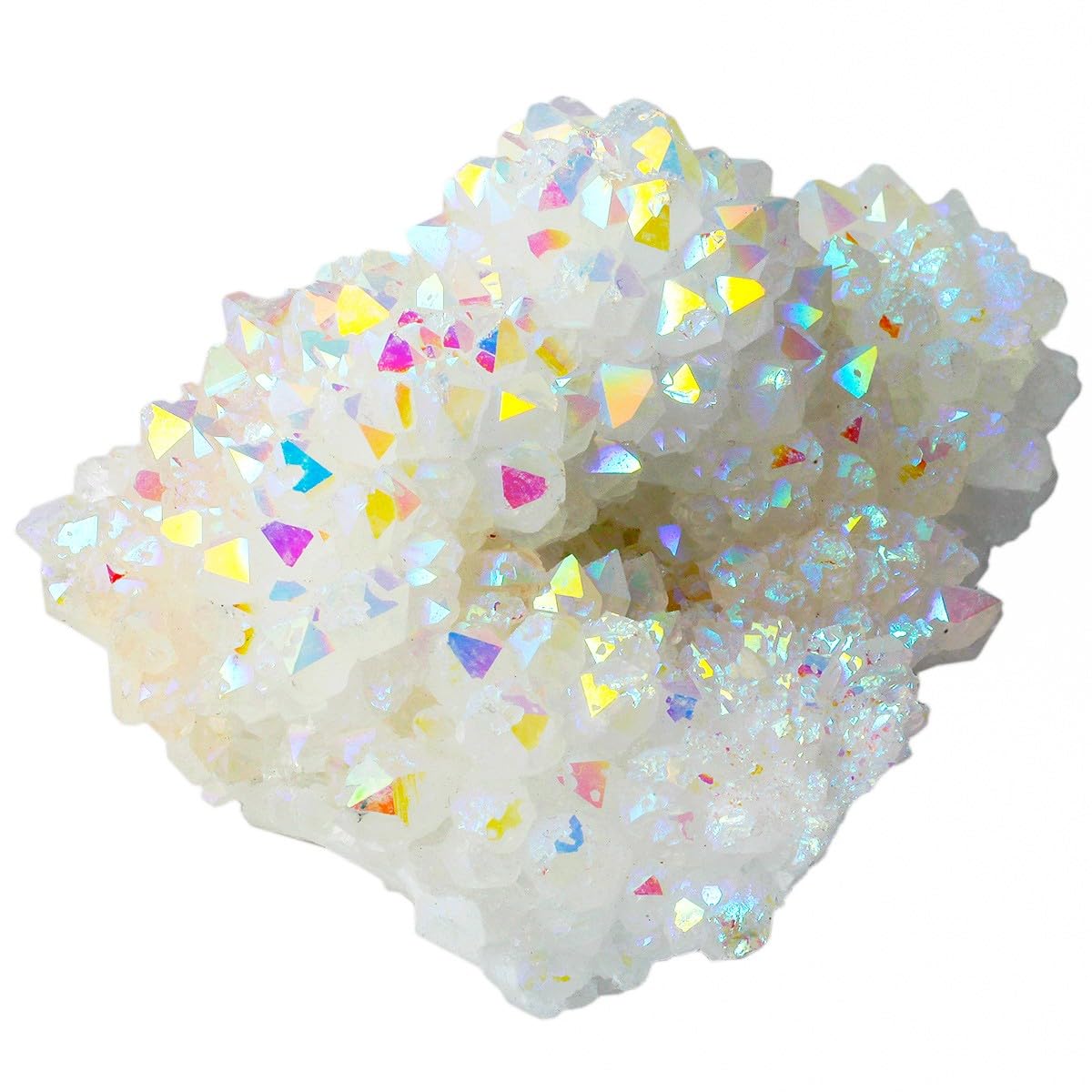 KYEYGWO Rock Crystal Cluster Quartz Stone,Titanium Coated Natural Drusy Crystal Geode Raw Stone Mineral Rough Gemstone Reiki Feng Shui Stone Decor - Image 3