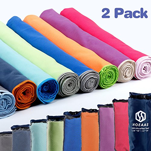 HOEAAS 2 Pack Microfiber Travel & Sports & Beach Towel-S (32”x16”x2)-Lightweight, Compact, Super