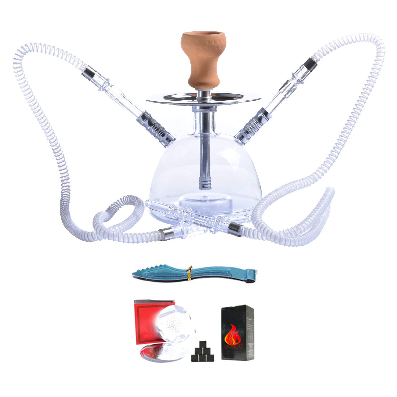 Pipa de Agua Conjunto de Diseño Creativo Hookah Shisha Compacto con Luz LED, un Tazón de Cerámica Y la Manguera del Sostenedor de Carbón Portátil, Grado Superior Shisha,2 Tube